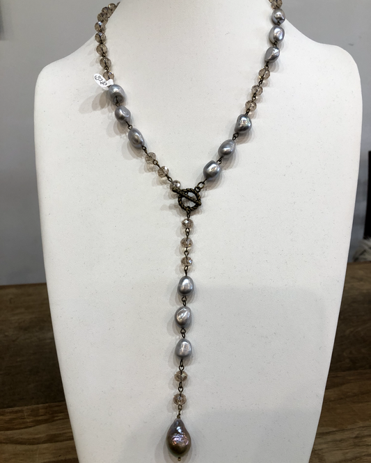 EB145 Grey Freshwater Pearl Toggle Necklace