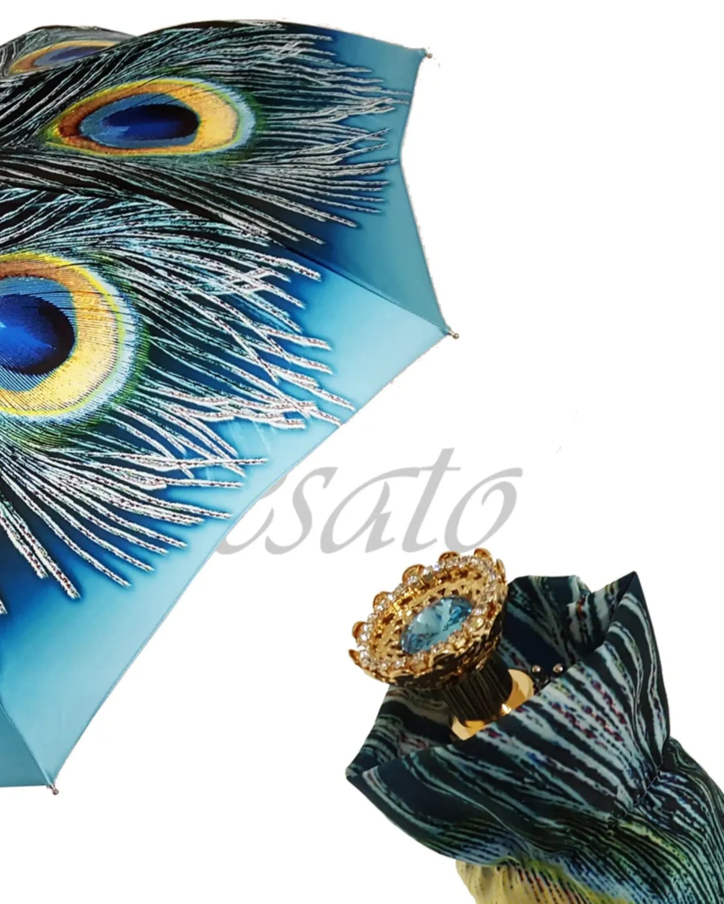 il Marchesato Beautiful Compact Umbrella With Printed Peacock Design