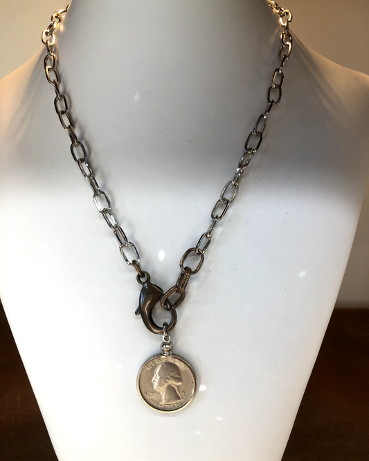 Silver Chain Necklace with Bicentennial Quarter