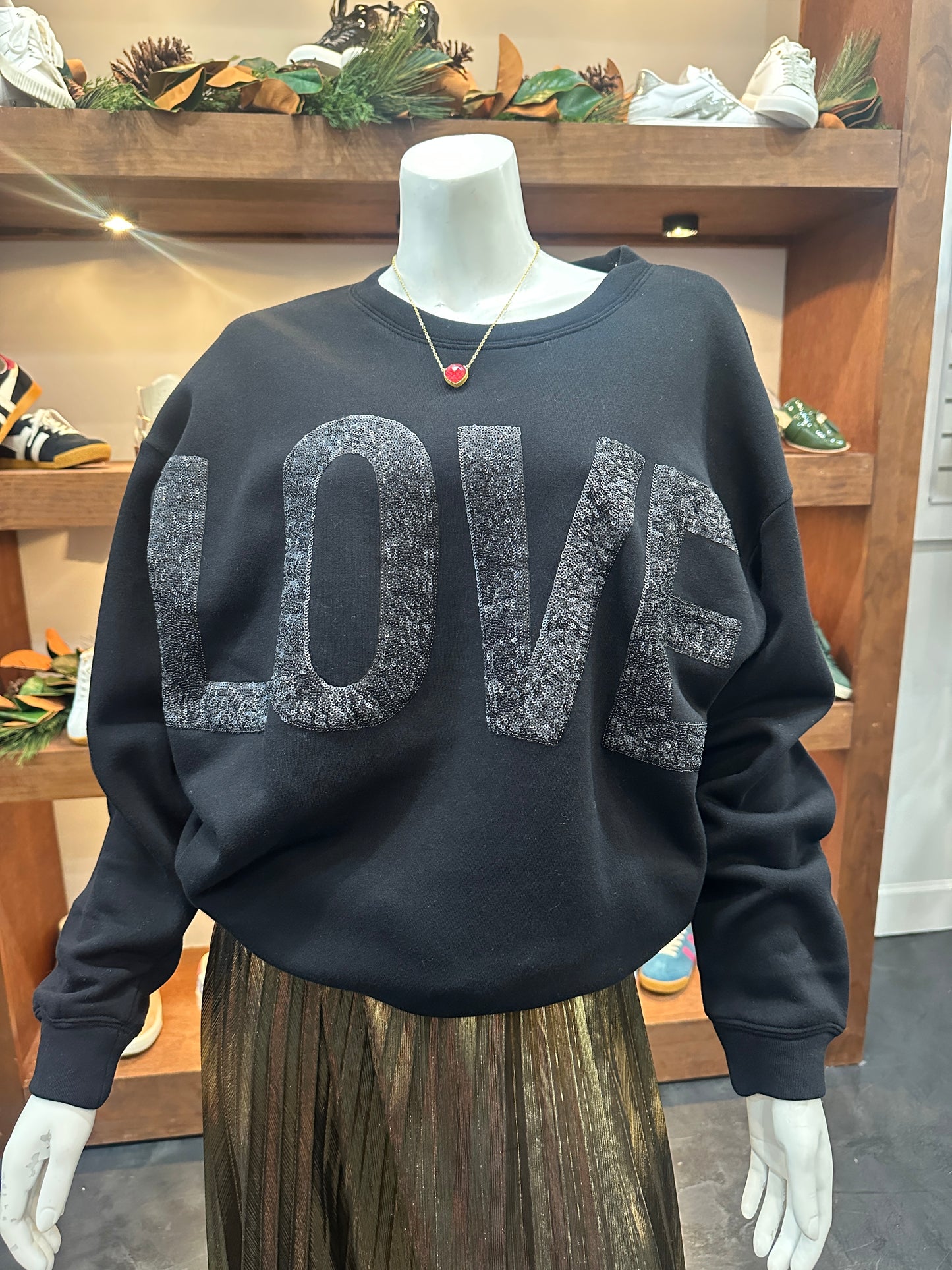 Splendid LOVE Sequin Fleece Sweatshirt