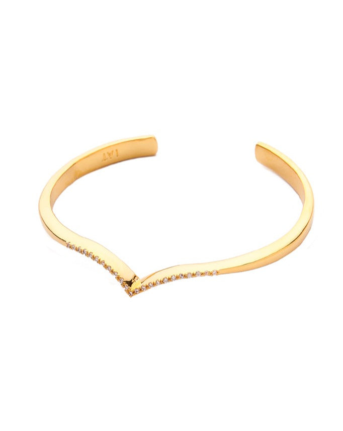 Tai Gold CZ V Shaped Open Bracelet