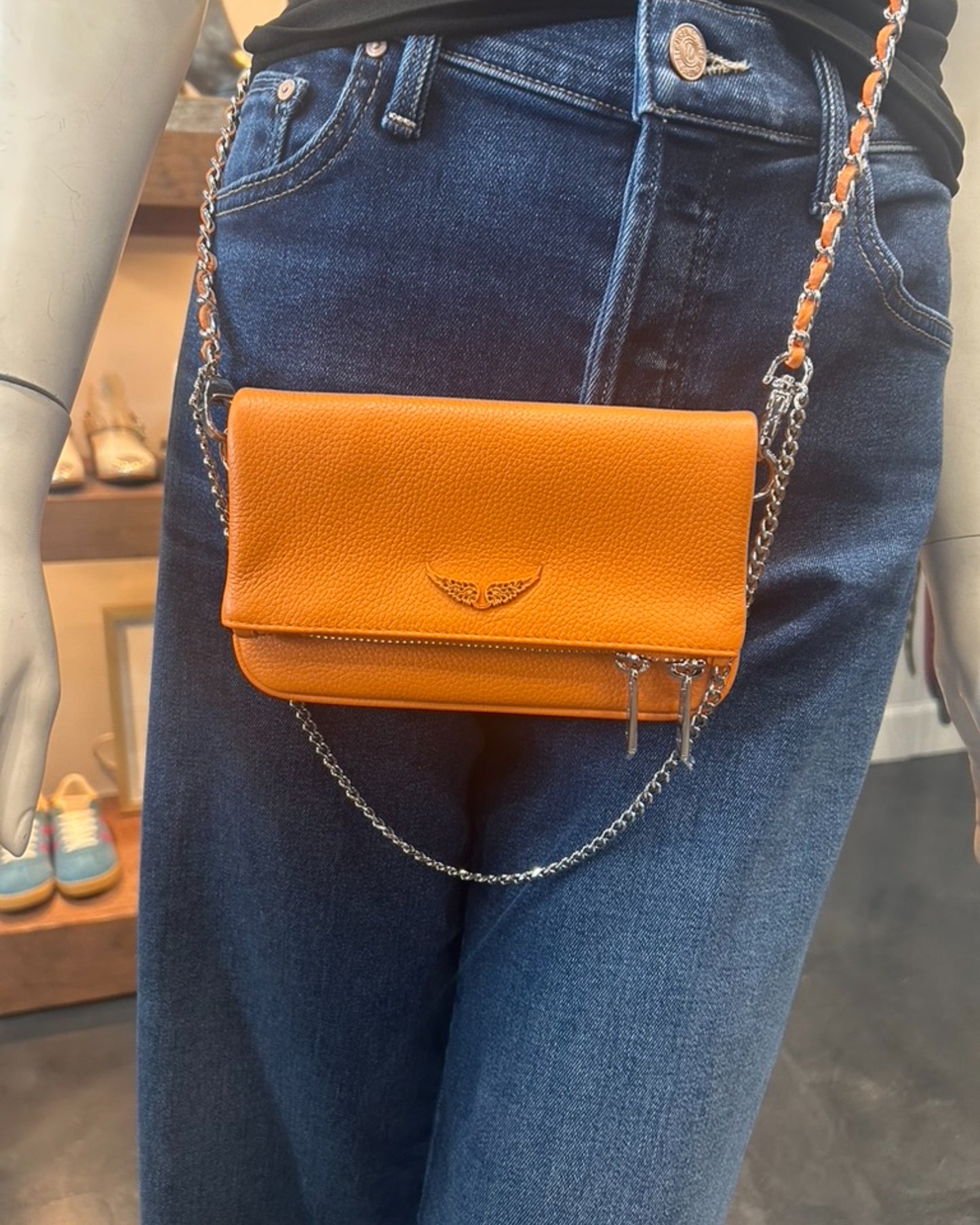 Zadig & Voltaire Rock Nano Orange Leather Clutch