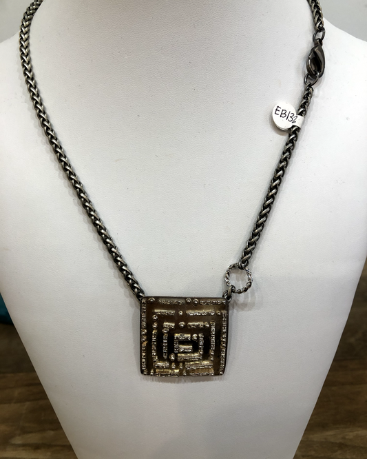 Silver Necklace with Square Boxed Pendant