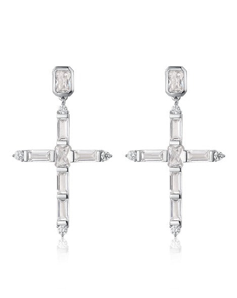 Luv AJ Baguette Cross Earrings